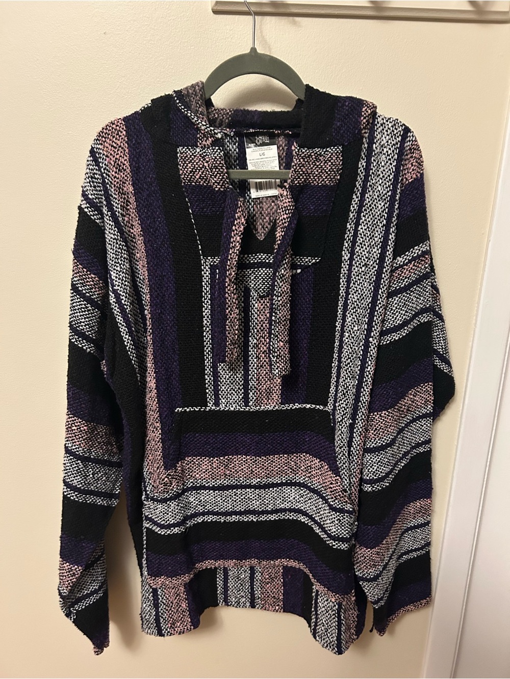 Baja Hooded Striped Sweater in Black, Purple & Pink